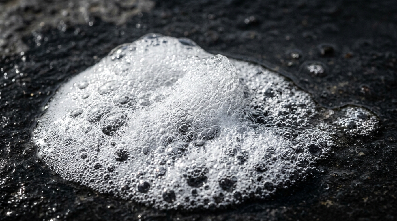 Bubliny kyslíku vznikající při reakci peroxidu vodíku s katalázou na ráně